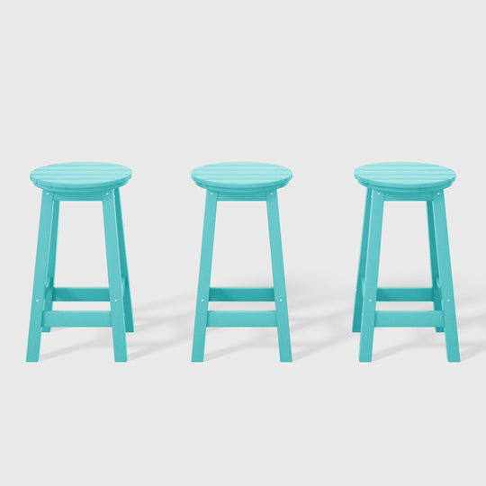 Malibu 24" HDPE Outdoor Patio Round Counter Height Bar Stool (Set of 3)