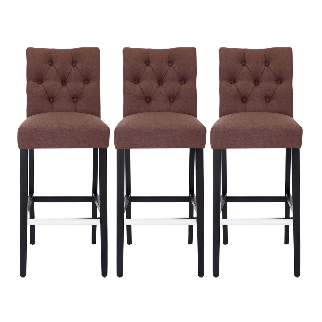 Hayes 29" Linen Fabric Tufted Bar Stool (Set of 3), Black