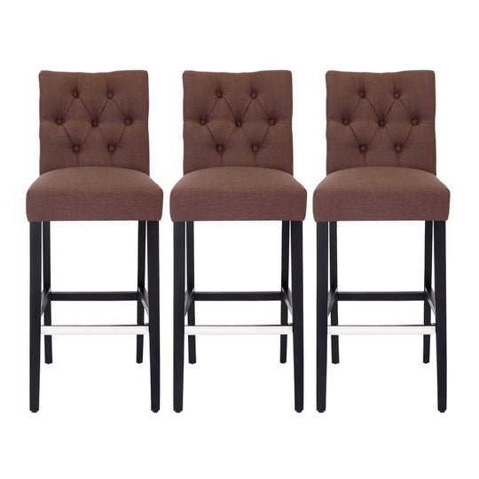 Hayes 29" Linen Fabric Tufted Bar Stool (Set of 3), Black