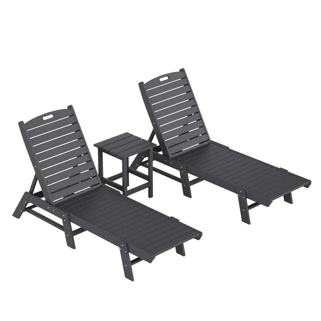 Malibu Poly Reclining Outdoor Patio Chaise Lounge Chair with Side Table Set
