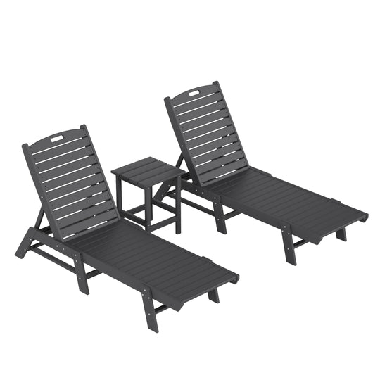 Malibu Poly Reclining Outdoor Patio Chaise Lounge Chair with Side Table Set