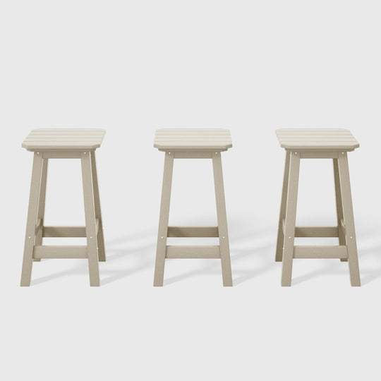 Malibu 24" HDPE Outdoor Patio Square Counter Height Bar Stool (Set of 3)