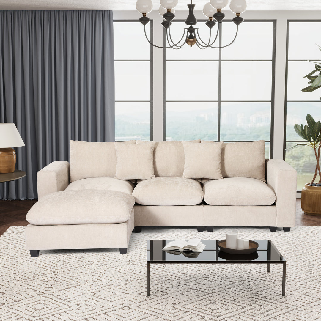 Augusta 99" Modular Chenille L-Shaped Sectional Sofa and Chaise With USB/Type-C Ports and Side Pockets