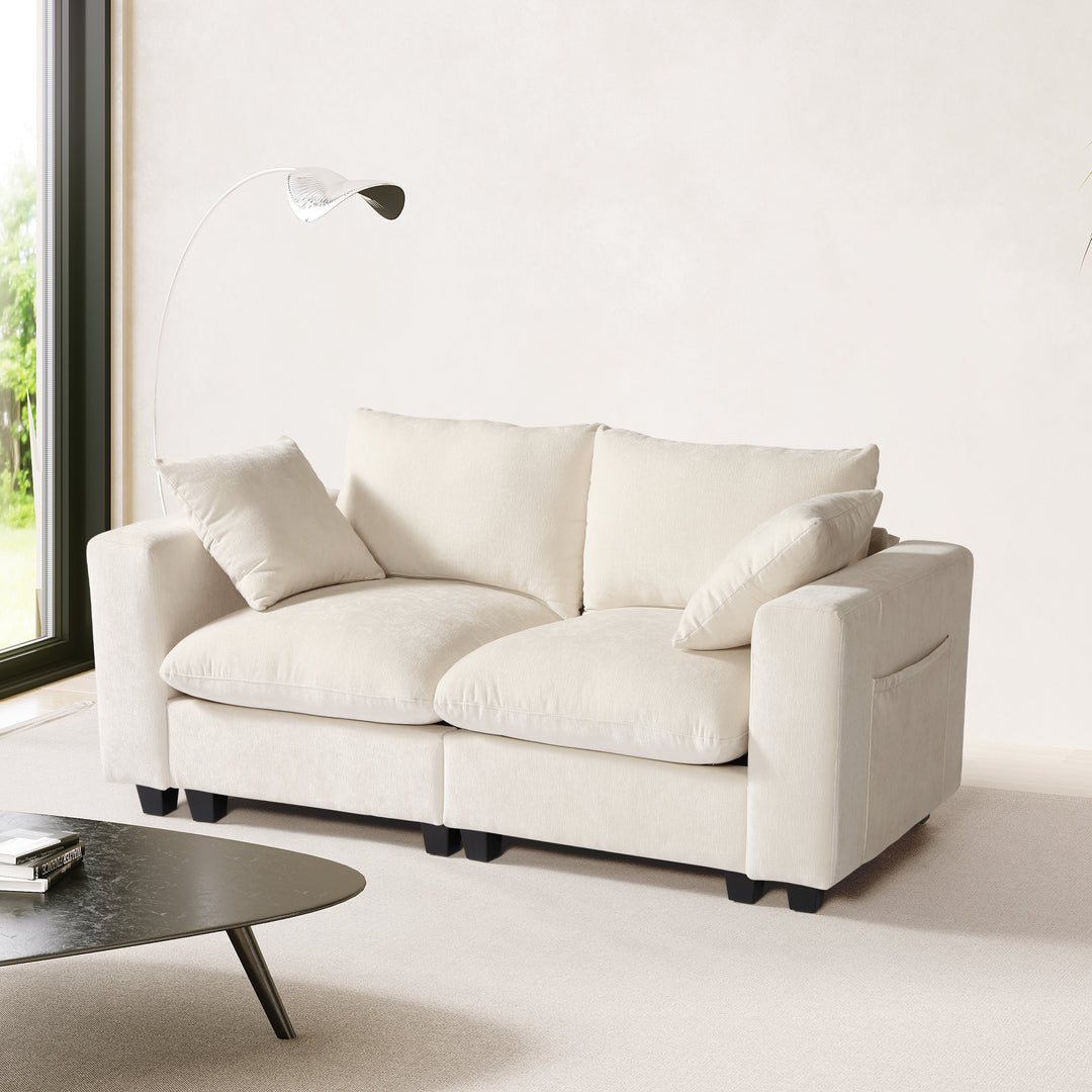 Augusta 70" Modular Chenille Loveseat Sofa With USB/Type-C Ports and Side Pockets