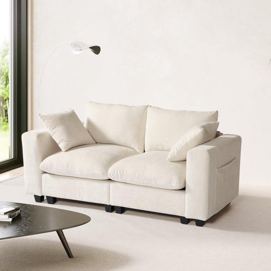 Augusta 70" Modular Chenille Loveseat Sofa With USB/Type-C Ports and Side Pockets