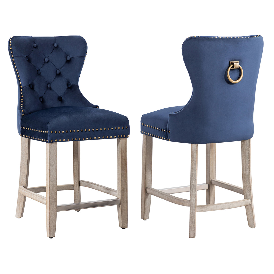 Wordford 24" Tufted Velvet Counter Stool (Set of 2), Antique Gray