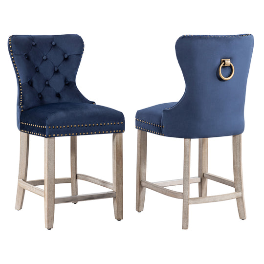 Wordford 24" Tufted Velvet Counter Stool (Set of 2), Antique Gray