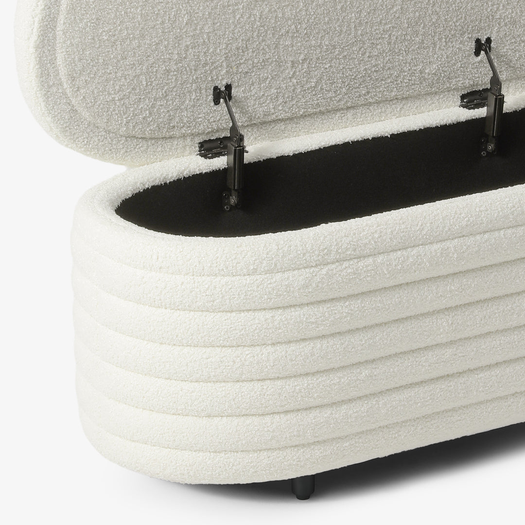 Alexandria 42" Wide Mid-Century Modern Upholstered Teddy Sherpa Tufted Oval Storage Ottoman Bench