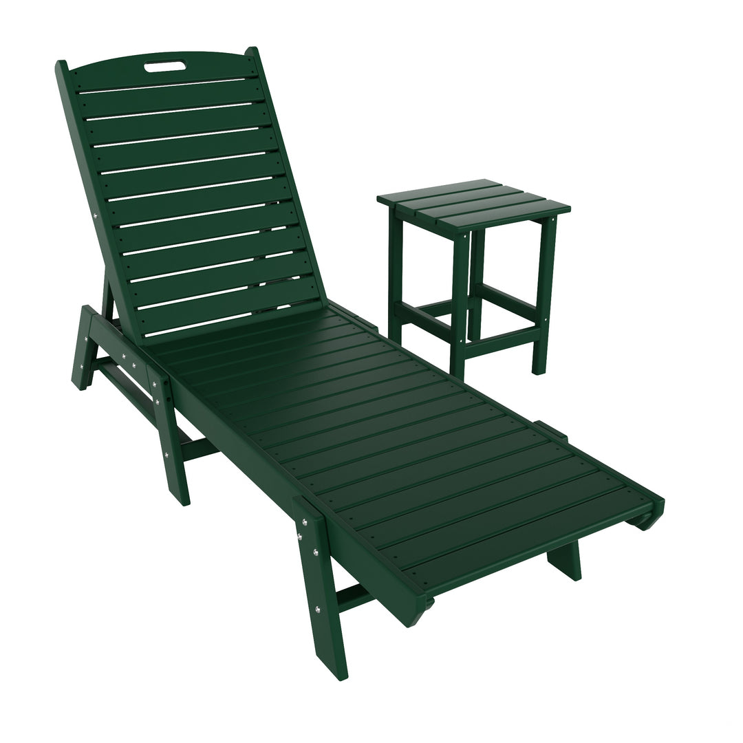 Malibu 2-Piece Poly Outdoor Patio Chaise Lounge Chair with Side Table Set