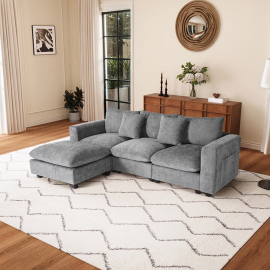 Augusta 99" Modular Chenille L-Shaped Sectional Sofa and Chaise With USB/Type-C Ports and Side Pockets