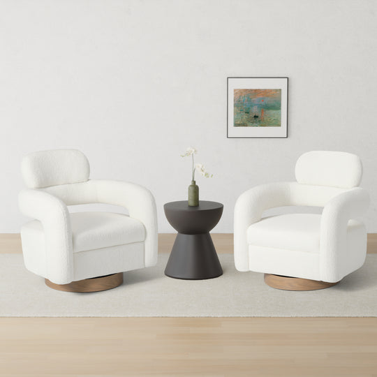 Alexandria Mid-Century Modern Sherpa Swivel Barrel Accent Chair (Set of 2)