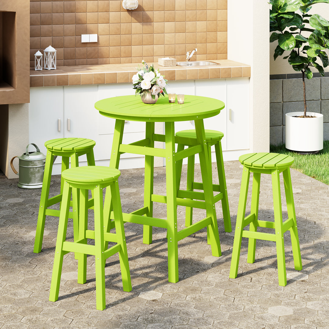 Malibu 5-Piece HDPE Outdoor Patio Dining Bar Bistro Table Set with Bar Stools