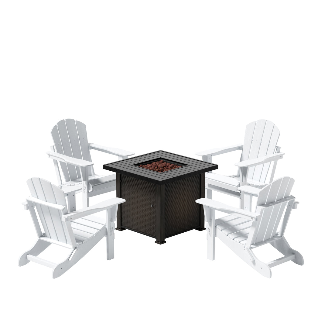 Malibu Modern Folding Poly Adirondack Chair With Square Fire Pit Table