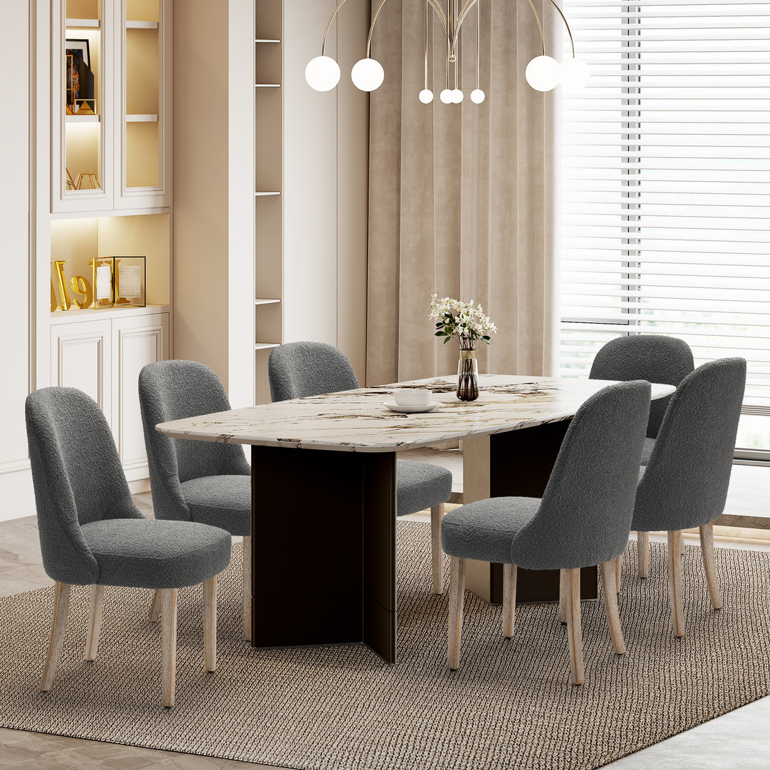 Genevieve Mid-Century Modern Upholstered Boucle Dining Chair (Set of 6)