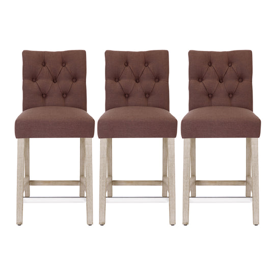 Hayes 24" Linen Fabric Tufted Counter Stool (Set of 3), Antique Gray