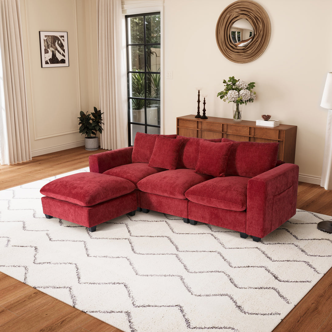 Augusta 99" Modular Chenille L-Shaped Sectional Sofa and Chaise With USB/Type-C Ports and Side Pockets