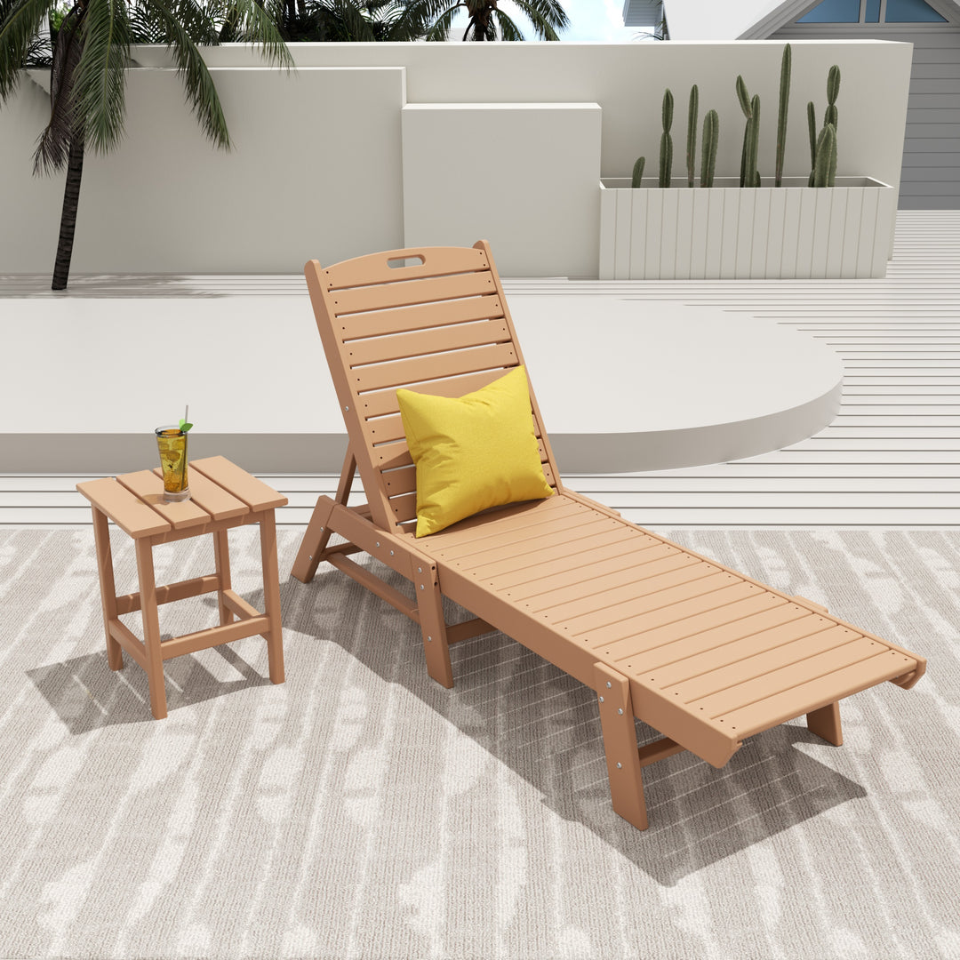 Malibu 2-Piece Poly Outdoor Patio Chaise Lounge Chair with Side Table Set