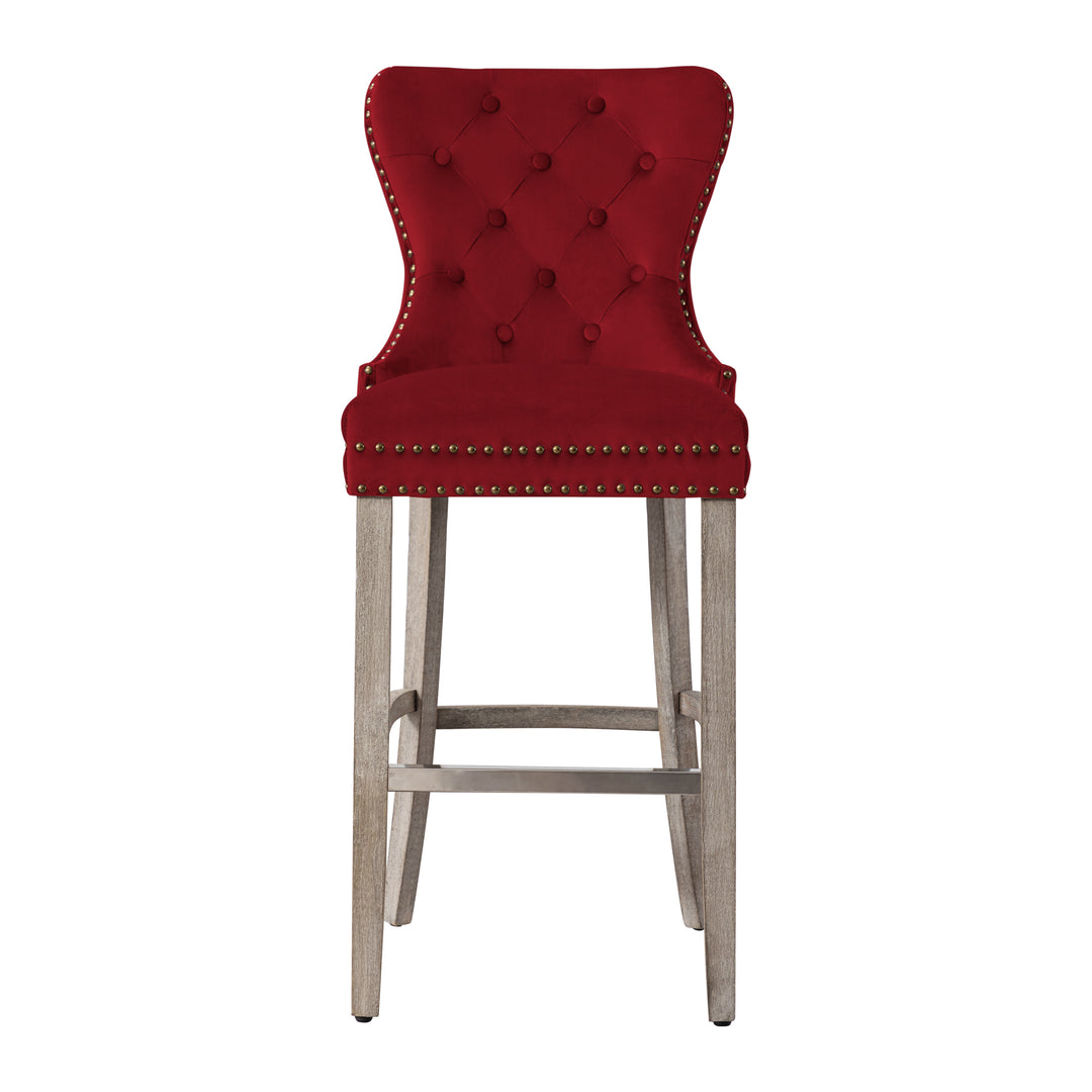 Wordford 29" Tufted Velvet Bar Stool, Antique Gray