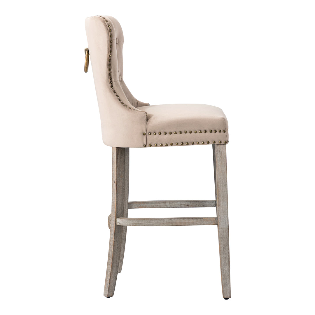 Wordford 29" Tufted Velvet Bar Stool, Antique Gray