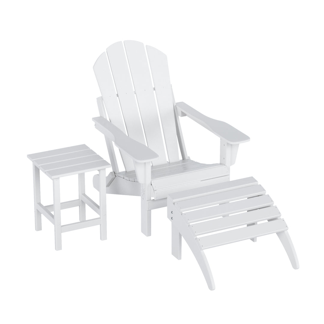 Malibu 3-Piece set classic Adirondack chair with ottoman and a small coffee table (1 seater)