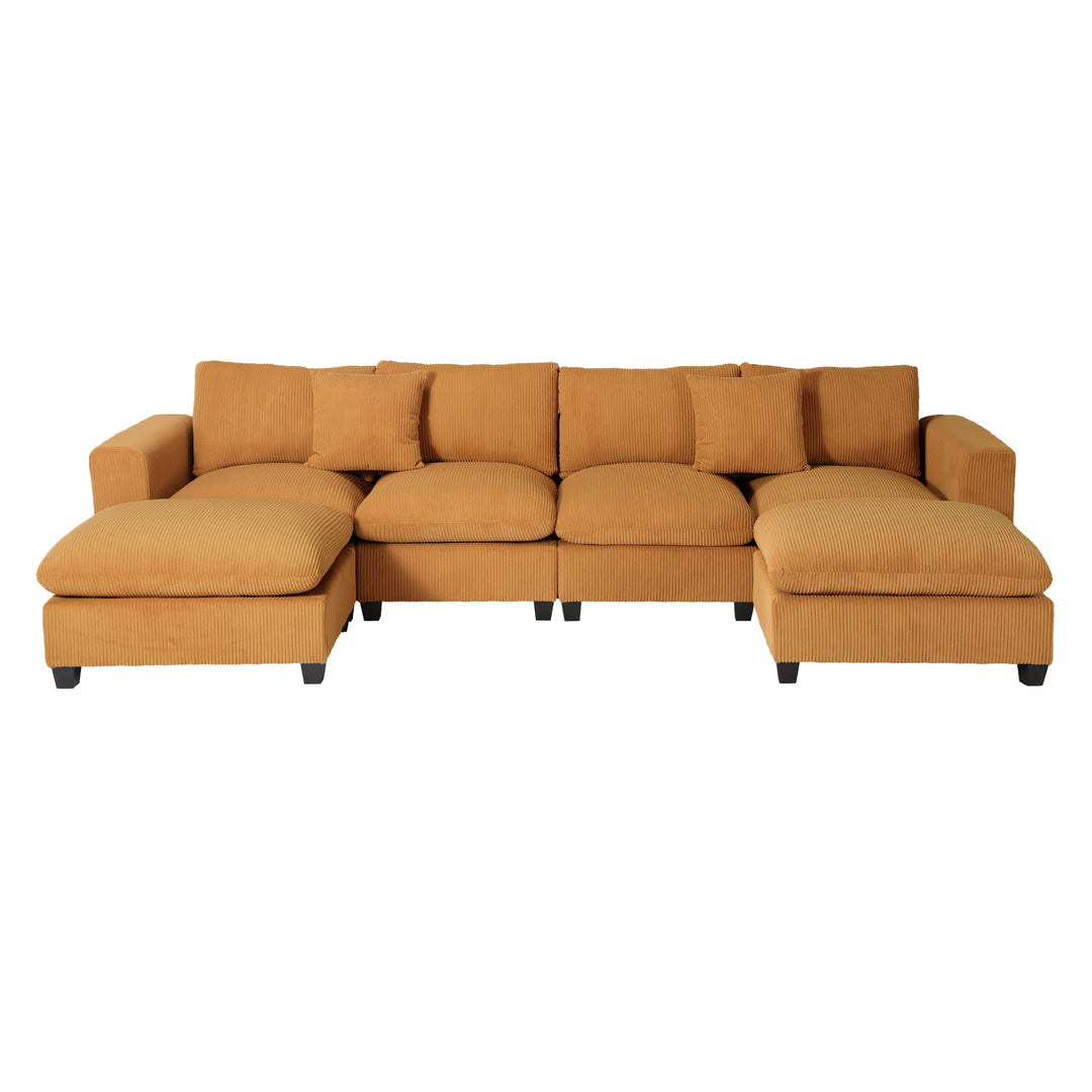 Hearthside 128" Corduroy Modular U-Shaped Sectional Couch and Chaise With USB/Type-C Ports and Side Pockets
