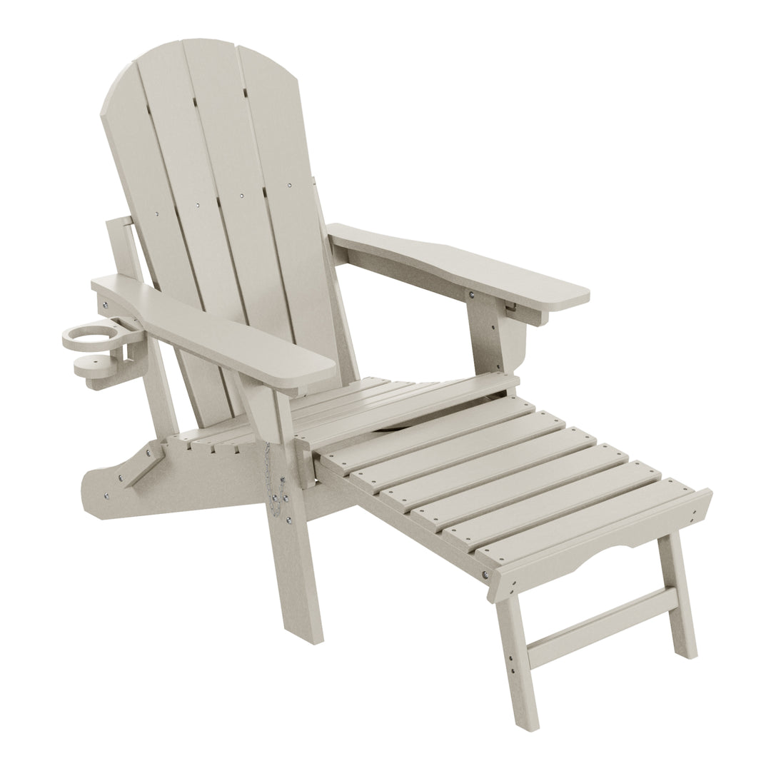 Malibu Folding Adjustable Adirondack Chair with Retractable Ottoman and Cup Holder (Set of 2)