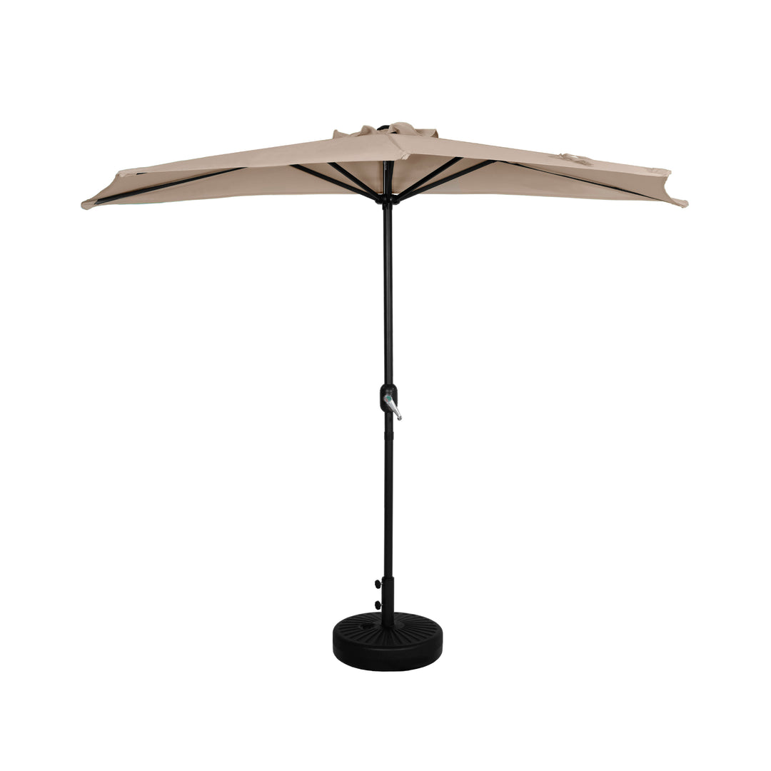 Lanai 9 ft. Aluminum Half Market Crank Lift Patio Umbrella with Black Round Base
