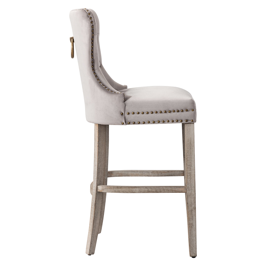 Wordford 29" Tufted Velvet Bar Stool, Antique Gray