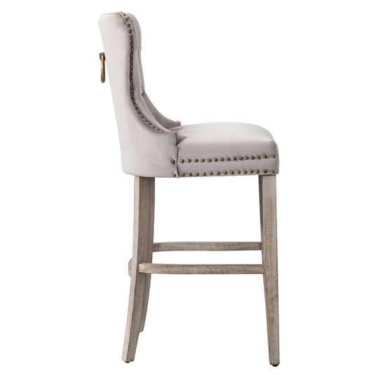 Wordford 29" Tufted Velvet Bar Stool, Antique Gray