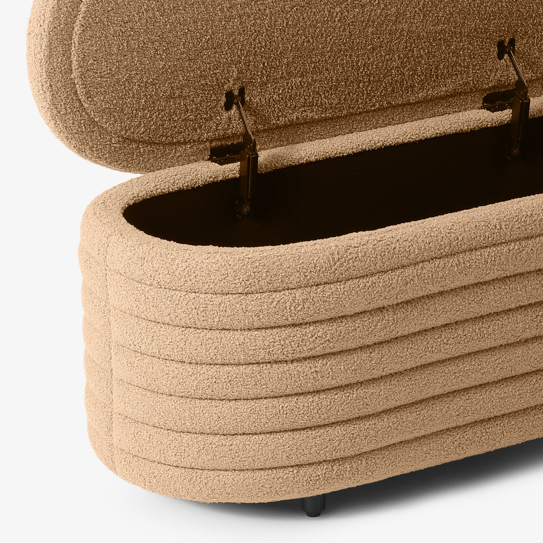 Alexandria 42" Wide Mid-Century Modern Upholstered Teddy Sherpa Tufted Oval Storage Ottoman Bench