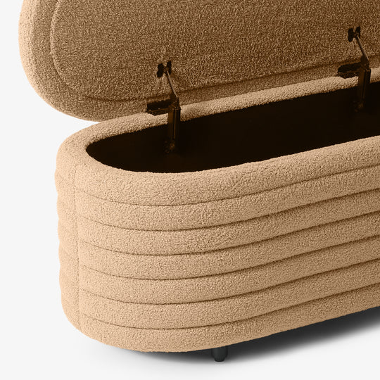 Alexandria 42" Wide Mid-Century Modern Upholstered Teddy Sherpa Tufted Oval Storage Ottoman Bench