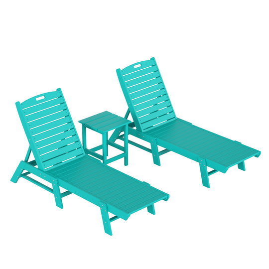Malibu Poly Reclining Outdoor Patio Chaise Lounge Chair with Side Table Set
