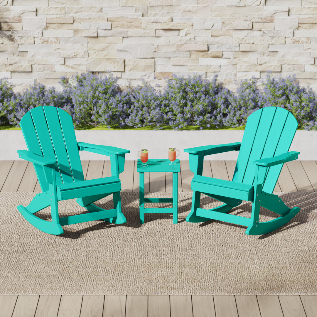 Malibu 3-Piece set Outdoor / Patio Poly Adirondack rocking chairs with a side table ( 2 seater )