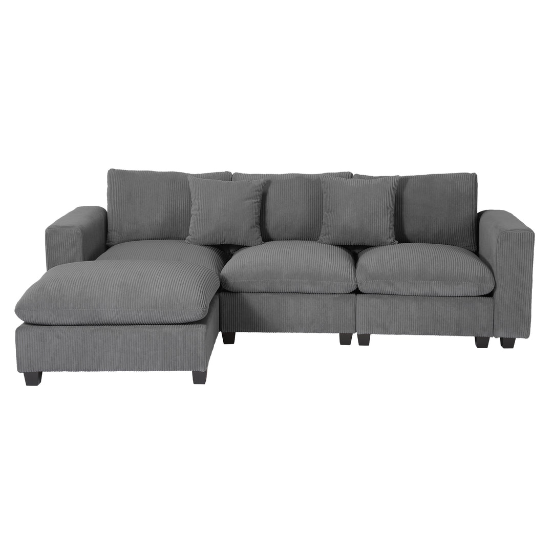 Hearthside 99" Modular Corduroy L-Shaped Sectional Sofa and Chaise With USB/Type-C Ports and Side Pockets