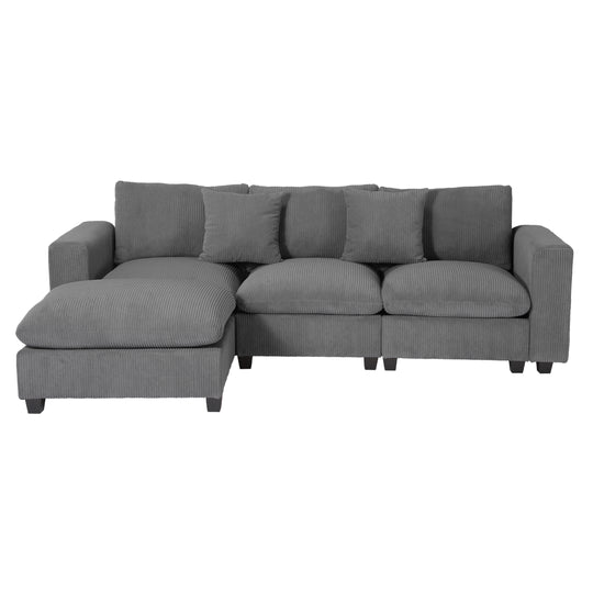 Hearthside 99" Modular Corduroy L-Shaped Sectional Sofa and Chaise With USB/Type-C Ports and Side Pockets
