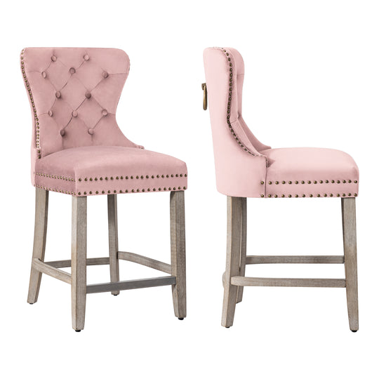 Wordford 24" Tufted Velvet Counter Stool (Set of 2), Antique Gray