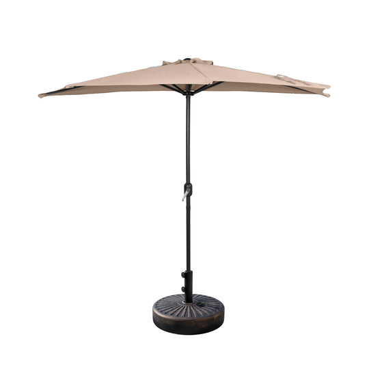 Lanai 9 ft. Aluminum Half Market Crank Lift Patio Umbrella with Bronze Round Base