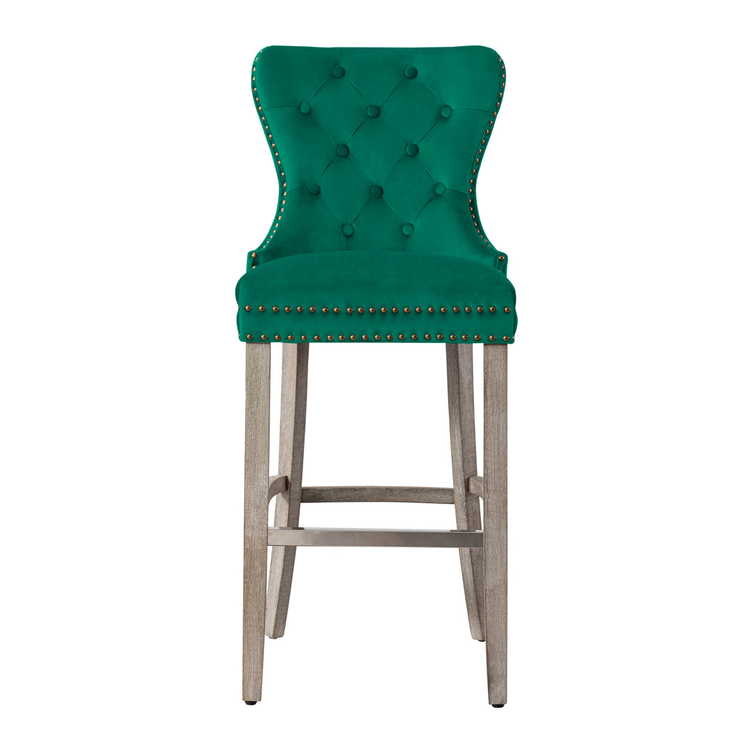 Wordford 29" Tufted Velvet Bar Stool, Antique Gray