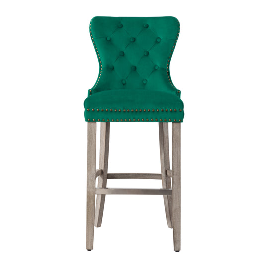Wordford 29" Tufted Velvet Bar Stool, Antique Gray