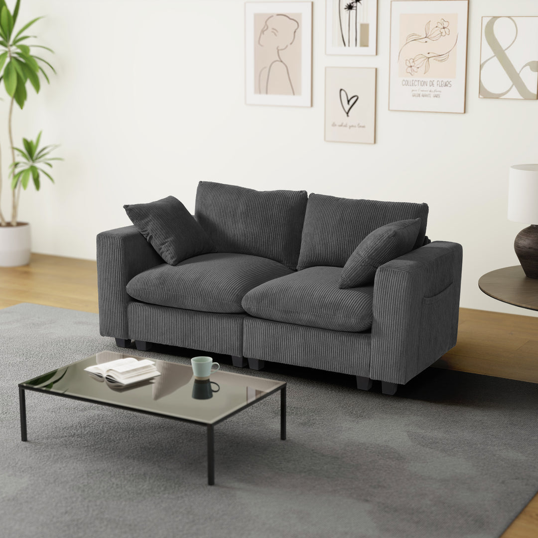 Hearthside 70" Modular Corduroy Loveseat Sofa With USB/Type-C Ports and Side Pockets