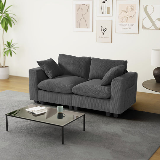 Hearthside 70" Modular Corduroy Loveseat Sofa With USB/Type-C Ports and Side Pockets