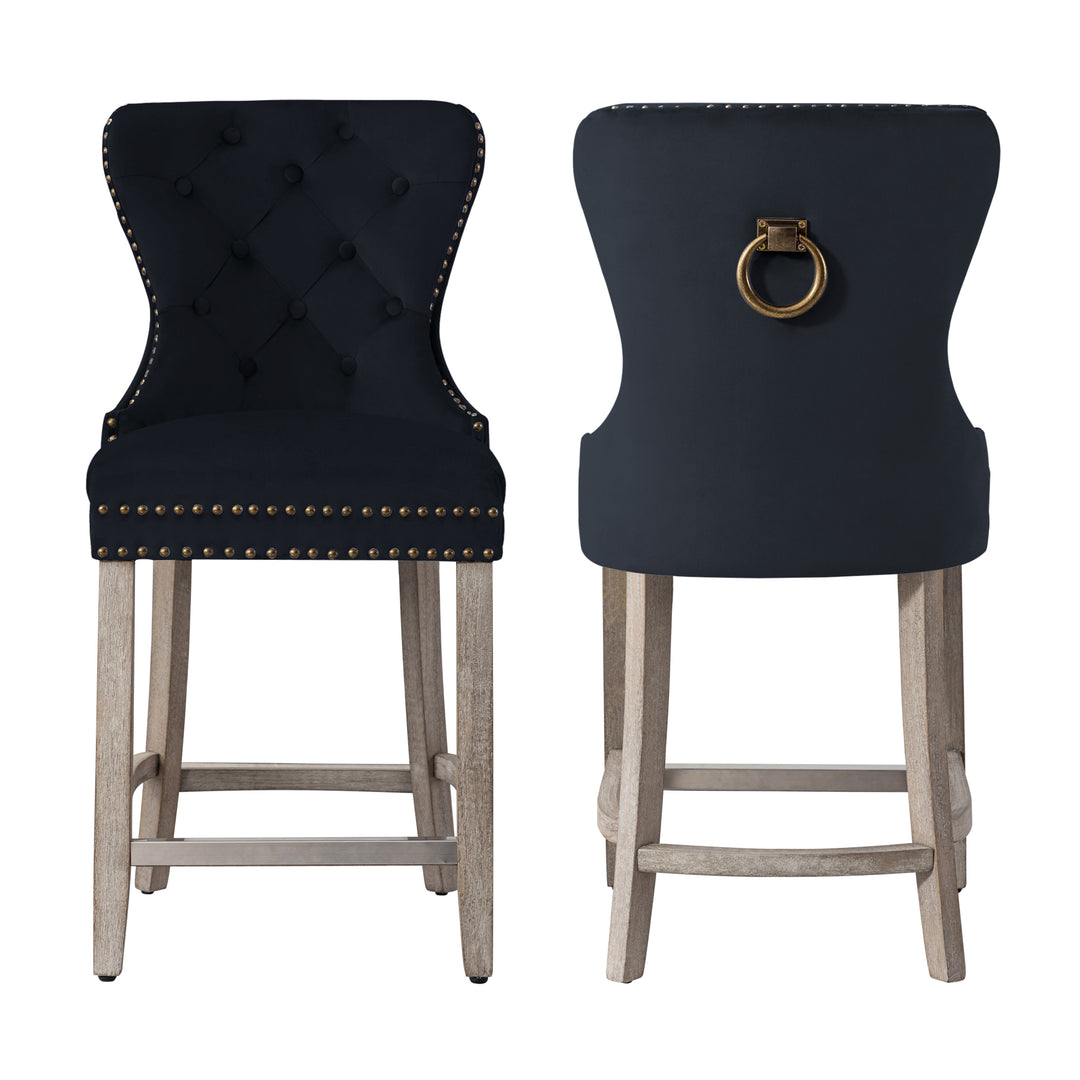 Wordford 24" Tufted Velvet Counter Stool (Set of 2), Antique Gray
