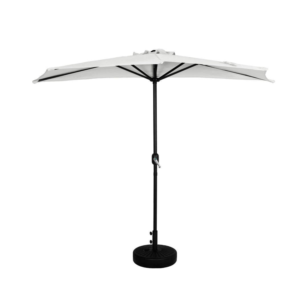 Lanai 9 ft. Aluminum Half Market Crank Lift Patio Umbrella with Black Round Base