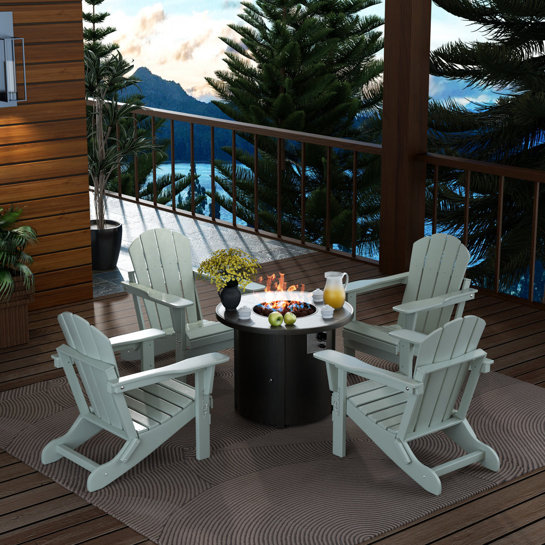Malibu Outdoor Adirondack Folding Chair With Round Fire Pit Table