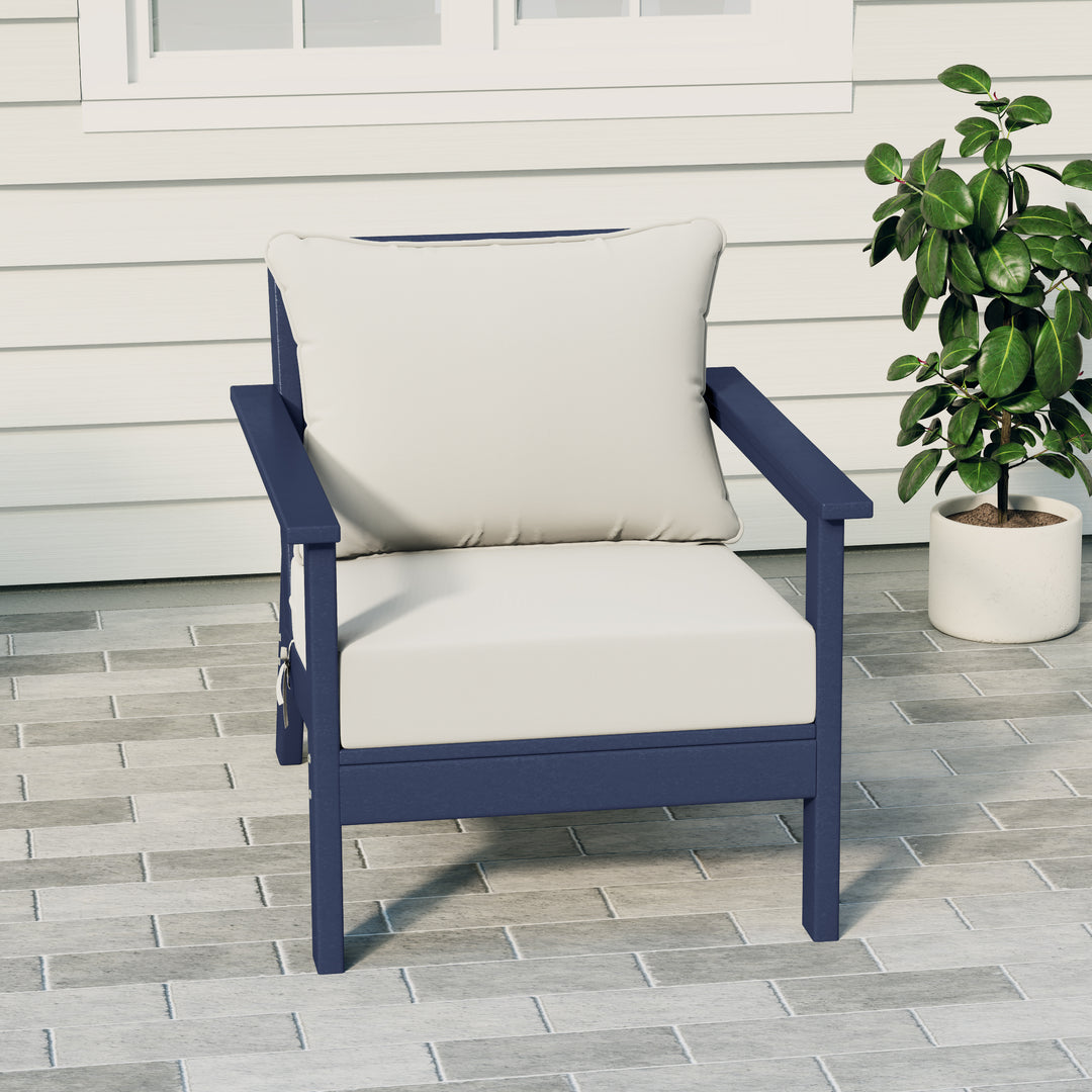 Avalon Outdoor Modern HDPE Patio Club Chair with Deep Seat Cushions