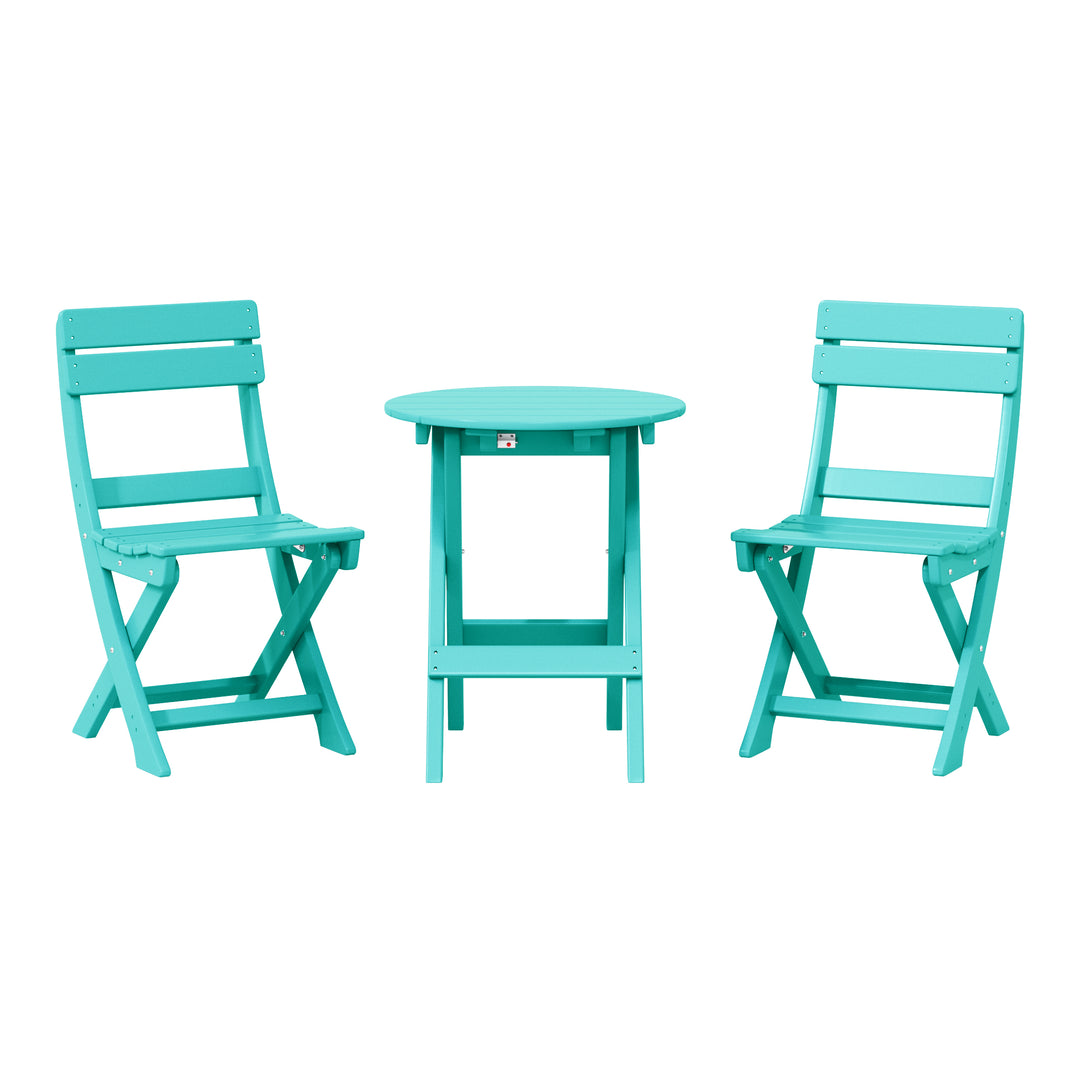Malibu 3-Piece Outdoor HDPE Folding Patio Bistro Table and Chairs