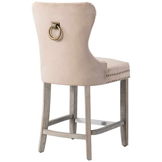 Wordford 24" Tufted Velvet Counter Stool, Antique Gray