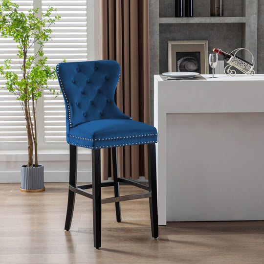 Wordford 29" Tufted Velvet Bar Stool, Black