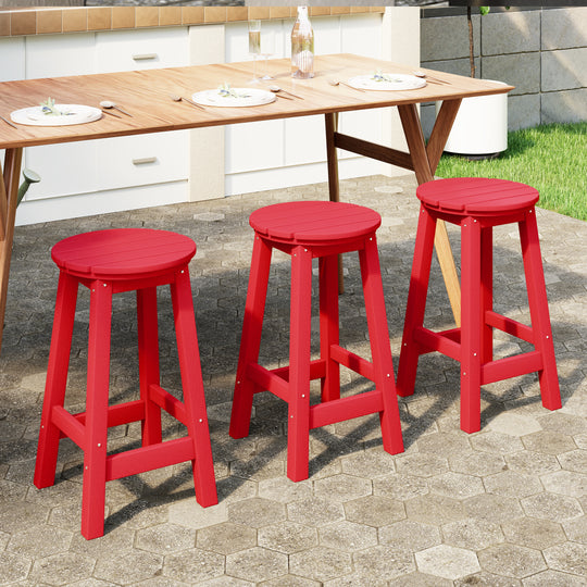 Malibu 24" HDPE Outdoor Patio Round Counter Height Bar Stool (Set of 3)