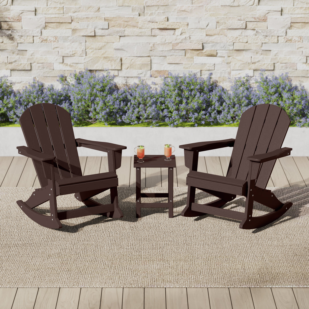 Malibu 3-Piece set Outdoor / Patio Poly Adirondack rocking chairs with a side table ( 2 seater )